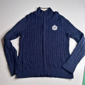 Lauren Active Ralph Lauren Navy Blue Cable Knit Full Zip Crest Sweater XL